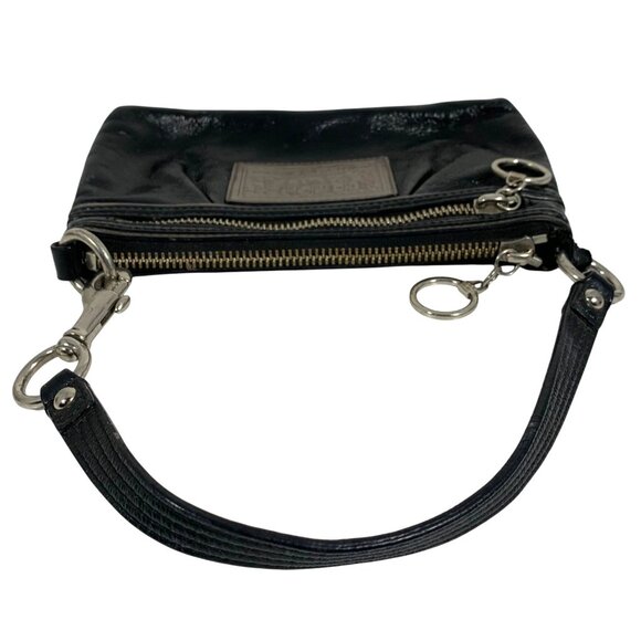 COACH Poppy Black Patent Leather Pleated Clutch Hand Bag Purse Cheetah Liner - Picture 5 of 13